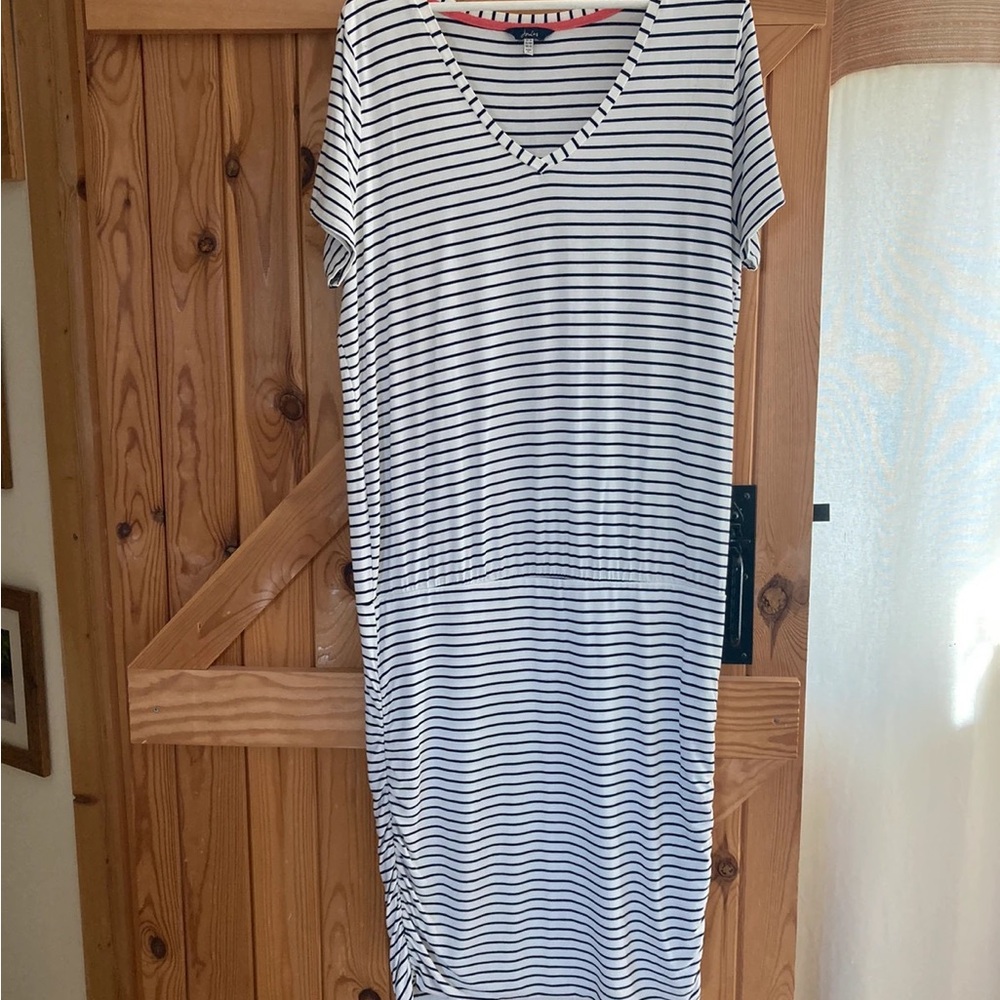 Joules Navy and White Striped Top with Pink Trim